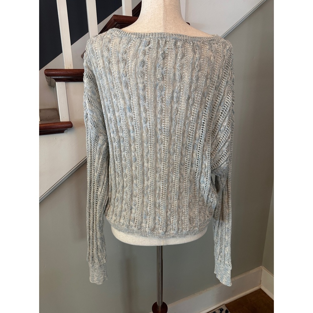 Natural Life Linen Blend Sweater XL Blue Gray Marl Metallic Cable Knit Coastal - Picture 3 of 11